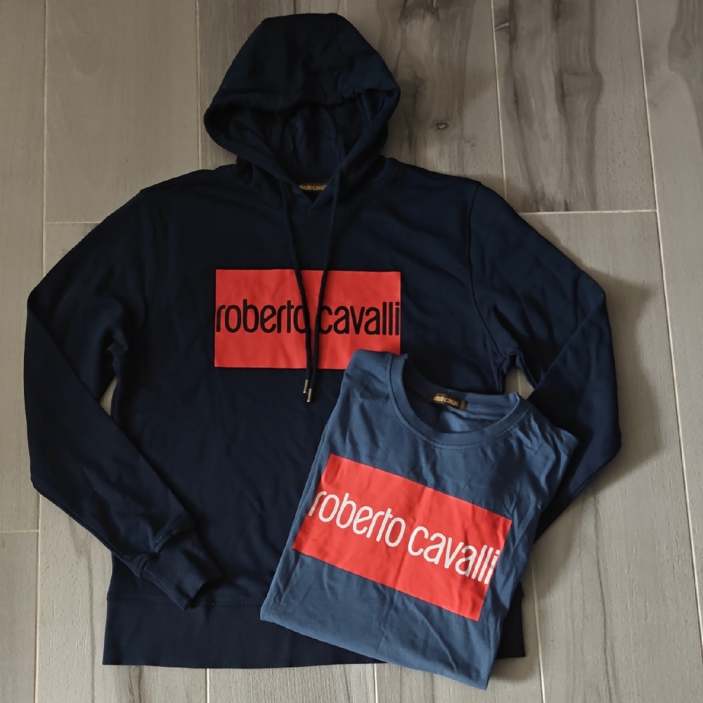 Roberto Cavalli Dark Blue and Red Men's Sweatershirt And Top Set.